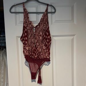 Free People Red Lace Tie Front Bodysuit